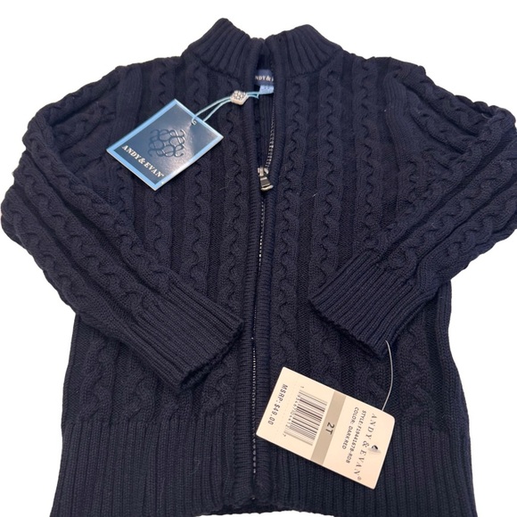 NWT Andy & Evan Navy Blue Cable Knit Cardigan Zip Up Size 2T - Picture 1 of 7